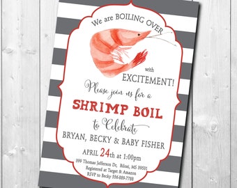 Watercolor Shrimp Boil Invitation, Couples Baby Shower (Digital)