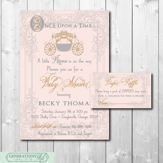 princess baby shower invitation with diaper raffle printable diaper raffle wording