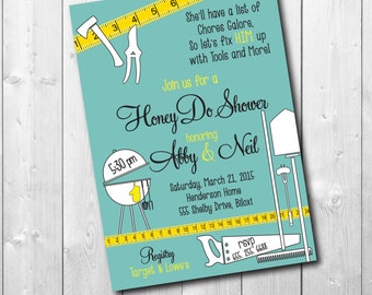 Honey Do Shower Invitation, Teal Tool & Gadget Design (Digital File)