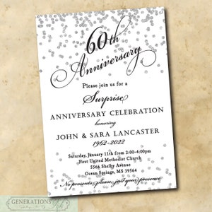 60th Wedding Anniversary Invitation printable/Digital File/Silver, 60th Anniversary, Surprise, Dinner, Party/Wording can be changed