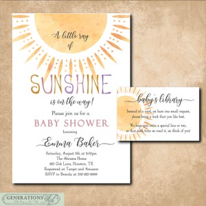 Sunshine Baby Shower Invitation, Girl Baby Shower Invitation, Book Card Insert, Boho Sun Baby Shower, Little Ray of Sunshine, Digital