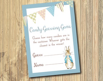 INSTANT DOWNLOAD, Vintage Peter Rabbit Baby Shower Game...Candy Guess, printable, digital, beatrix potter, peter rabbit invitation, baby boy