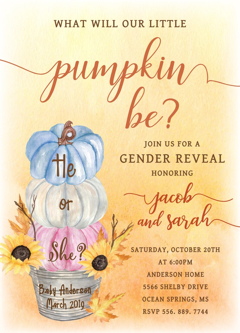 Fall Pumpkin Gender Reveal Invitation printable/Digital | Etsy