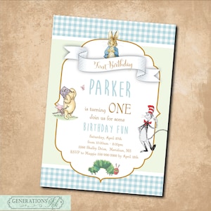 Storybook First Birthday Invitation printable/Digital File/boy first birthday, book themed, classic books, story time/Wording can be changed