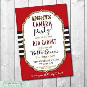 Red Carpet Birthday Party Invitation printable/movie, star, runway, glamour, oscar, gold, red carpet, girl/wording can be changed