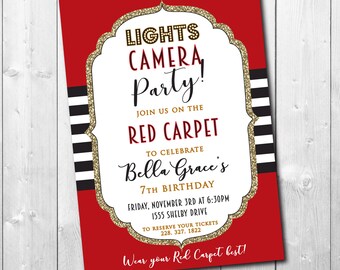 Red Carpet Birthday Party Invitation printable/movie, star, runway, glamour, oscar, gold, red carpet, girl/wording can be changed