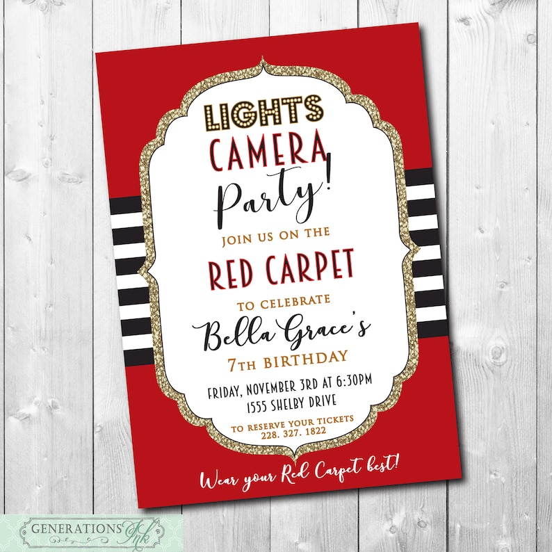 Red Carpet Birthday Party Invitation Printable/movie Star Etsy