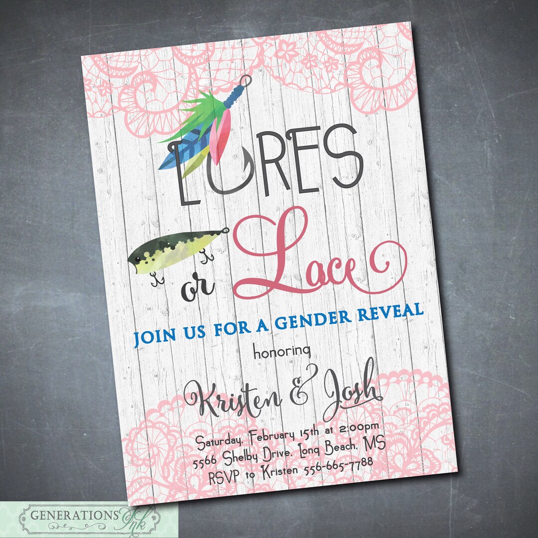 Fishing Theme Gender Reveal Invitation, Lures or Lace, Gender Reveal