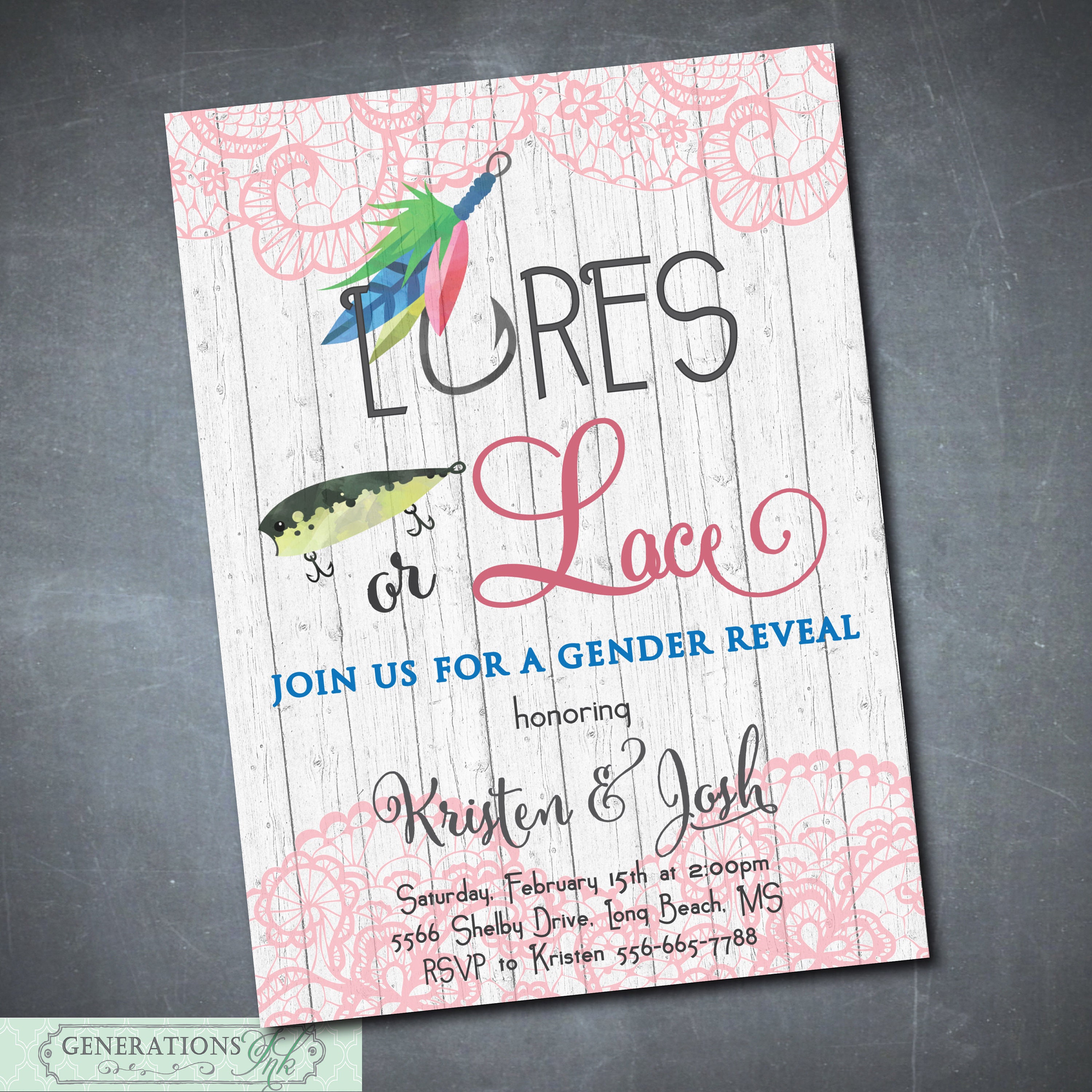 Fishing Theme Gender Reveal Invitation Lures or Lace Gender Etsy Finland