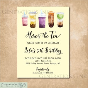 Boba Tea Birthday Invitation, Boba Bubble Tea Invitation,  Teen Tween Girl Birthday Invitation, Coffee and Tea Invitation, Digital File