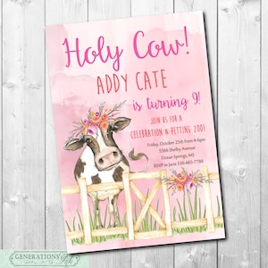 Cow Birthday Invitation, Farm Birthday Invitation, Cow Party, Girl BIrthday, Digital or Printed