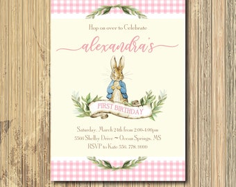 Peter Rabbit Birthday Invitation printable/Digital File/Girl birthday, Beatrix Potter, Easter, bunny birthday, first/Wording can be changed