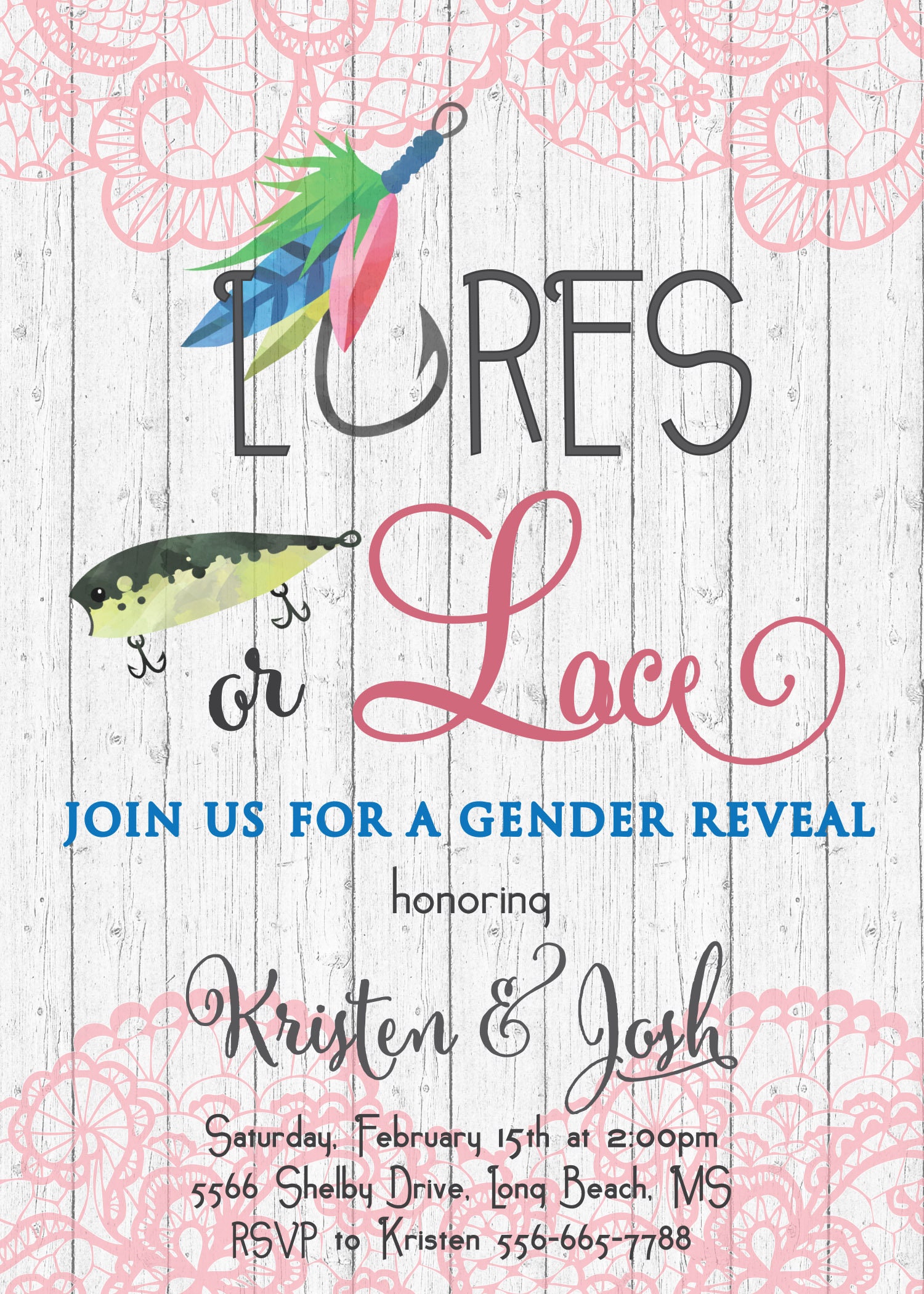 Fishing Theme Gender Reveal Invitation Lures or Lace Gender Etsy