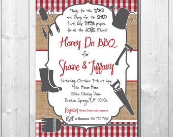 Honey Do BBQ Shower Invitation, Gingham, Couples (Digital File)