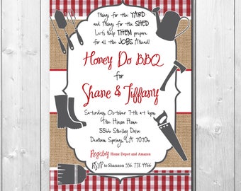 Honey Do BBQ Shower Invitation/DIGITAL FILE/printable/wording can be changed/tools, garden, gadget, handyman, gingham, couples, wedding