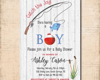 Fishing Baby Shower Invitation, Boy Baby Shower, Reel Excited, Rustic Baby Shower, Digital or Printed