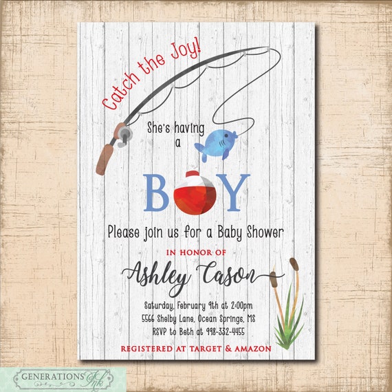 Fishing Baby Shower Invitation, Boy Baby Shower, Reel Excited, Rustic Baby  Shower, Digital or Printed