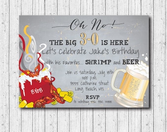 Crawfish Boil Birthday Invitation, 30th Birthday, Seafood Boil, Shrimp Boil, Crawfish and Beer, Surprise/printable/Digital File