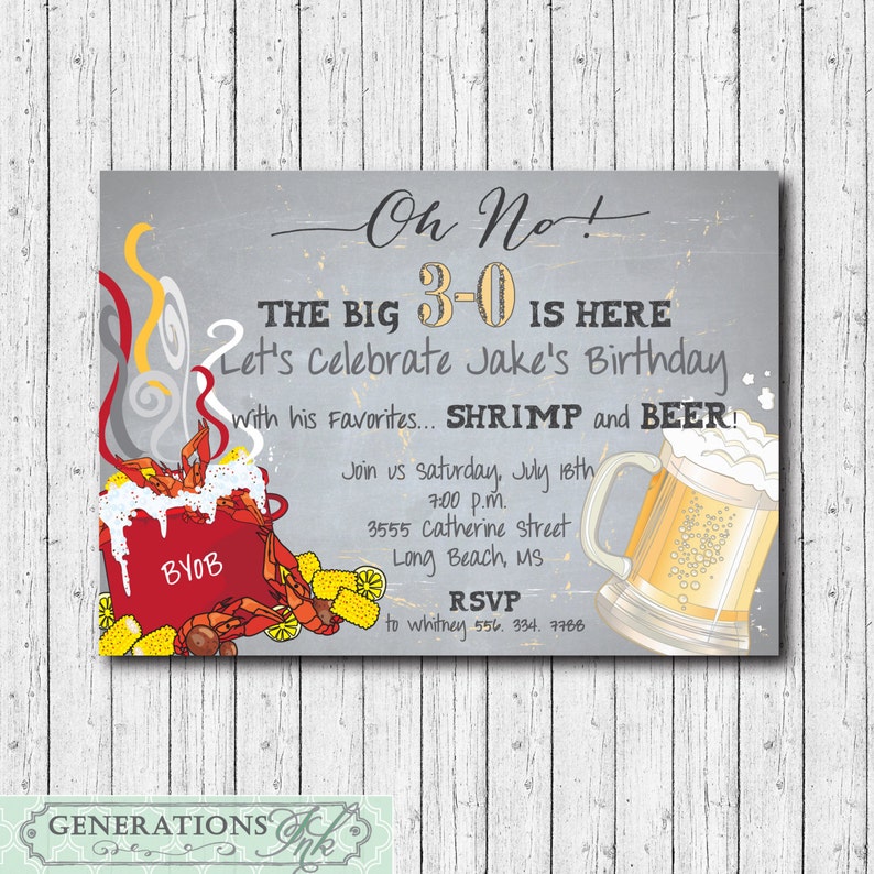 Crawfish Boil Birthday Invitation, 30th Birthday, Seafood Boil, Shrimp Boil, Crawfish and Beer, Surprise/printable/Digital File image 1