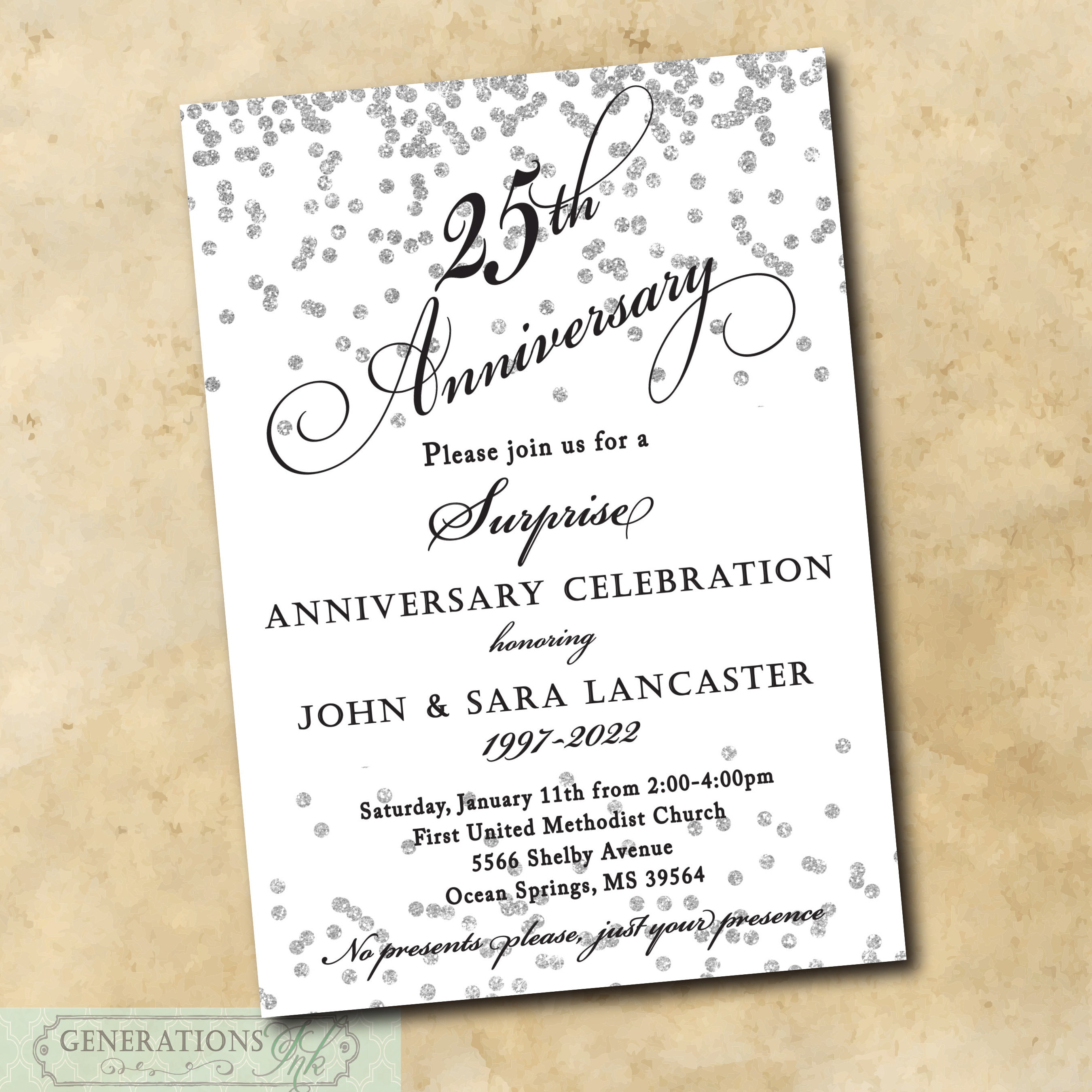 25th Wedding Anniversary Invitation Surprise Anniversary Silver Anniversary Wedding Anniversary Invitation DIGITAL OR PRINTED