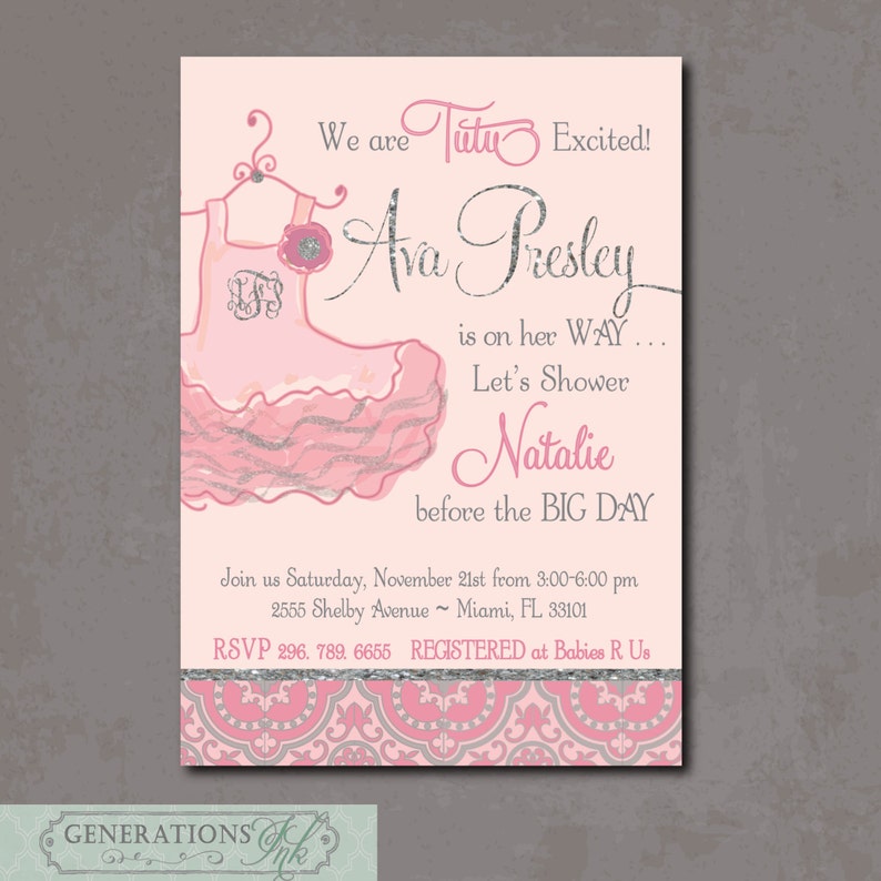 Tutu Baby Shower Invitation Printable Digital File Tutu Etsy