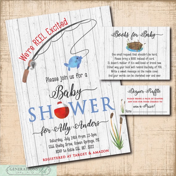 Fishing Baby Shower Invitation printable/Book Request, Diaper Raffle, baby  boy shower,rustic baby shower/Digital File/Wording can be changed