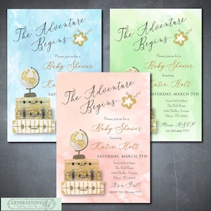 L'avventura inizia Invito al baby shower, l'avventura ti aspetta, il viaggio Baby Shower, l'avventura Baby Shower, il baby shower per ragazze, il baby shower per ragazzi