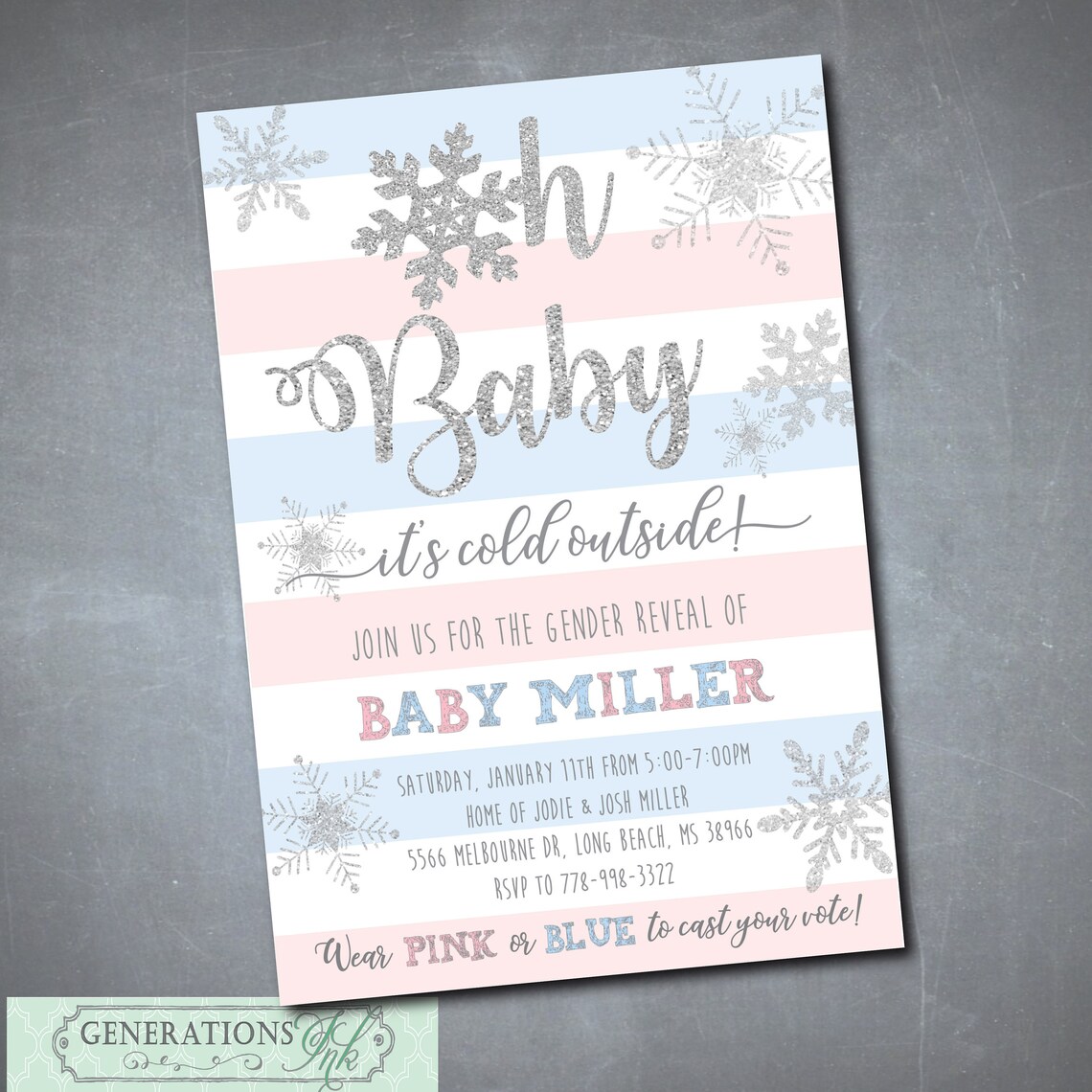 Winter Gender Reveal Invitation Snowflake Gender Reveal Etsy