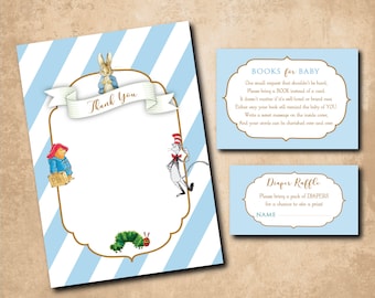 INSTANT DOWNLOAD, Storybook Baby Shower, Thank you Note, Diaper Raffle Card, Book Request, Books for Baby, Digital, Printable