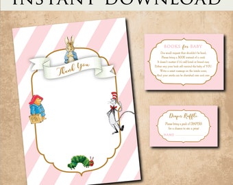 INSTANT DOWNLOAD, Storybook Baby Shower, Thank you Note, Diaper Raffle Card, Book Request, Books for Baby, Digital, Printable