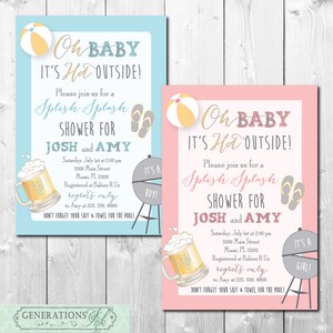 Paare-Babyparty-Einladung printable/Digital File/Baby Q Einladung, Sommer-Baby-Dusche, Paare Baby Q, Pool, schwimmen/Wortung kann geändert werden