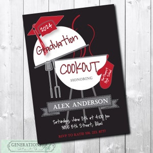 Graduation Cookout Party Invitation  printable/Digital File/bbq,grill, burgers, girl, boy, class of 2024/Wording & Colors can be changed