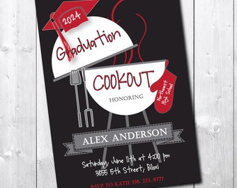 Graduation Cookout Party Invitation  printable/Digital File/bbq,grill, burgers, girl, boy, class of 2024/Wording & Colors can be changed