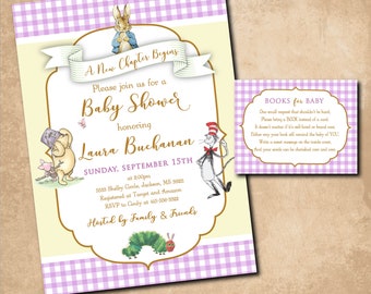 Storybook Baby Shower Invitation printable/Digital File/with book request/Book Themed Baby Shower, Classic Books/Wording can be changed