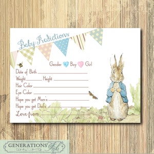 INSTANT DOWNLOAD Baby Predictions Card /Peter Rabbit, afdrukbaar, digitaal, Beatrix Potter, konijn, babyshower, jongen, meisje, spel, konijn,