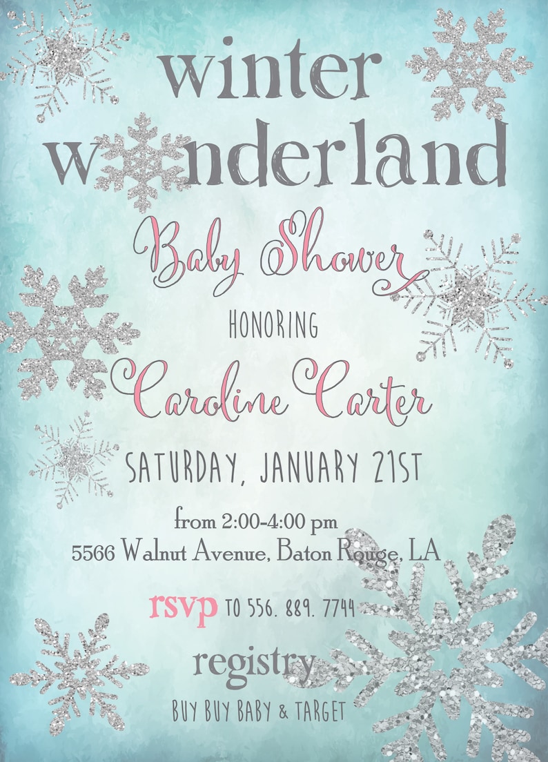 Winter Baby Shower Invitation Snowflake Baby Shower Printable Winter Wonderland Baby Shower Digital or Printed