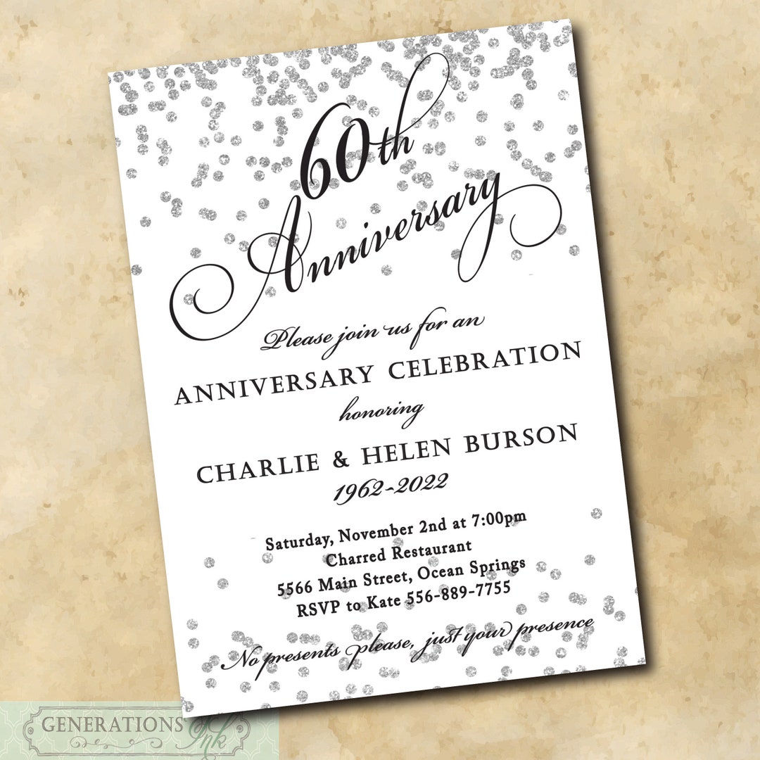 60th Wedding Anniversary Party Invitation INSTANT DOWNLOAD 