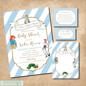 Invito per baby shower con libro di fiabe con articoli stampabili abbinati/file digitali/Baby shower a tema libro, libri classici, baby shower per ragazzi
