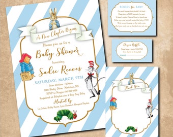 Storybook Baby Shower Invitation, Book Themed Baby Shower, Classic Books, Boy Baby Shower, Digital