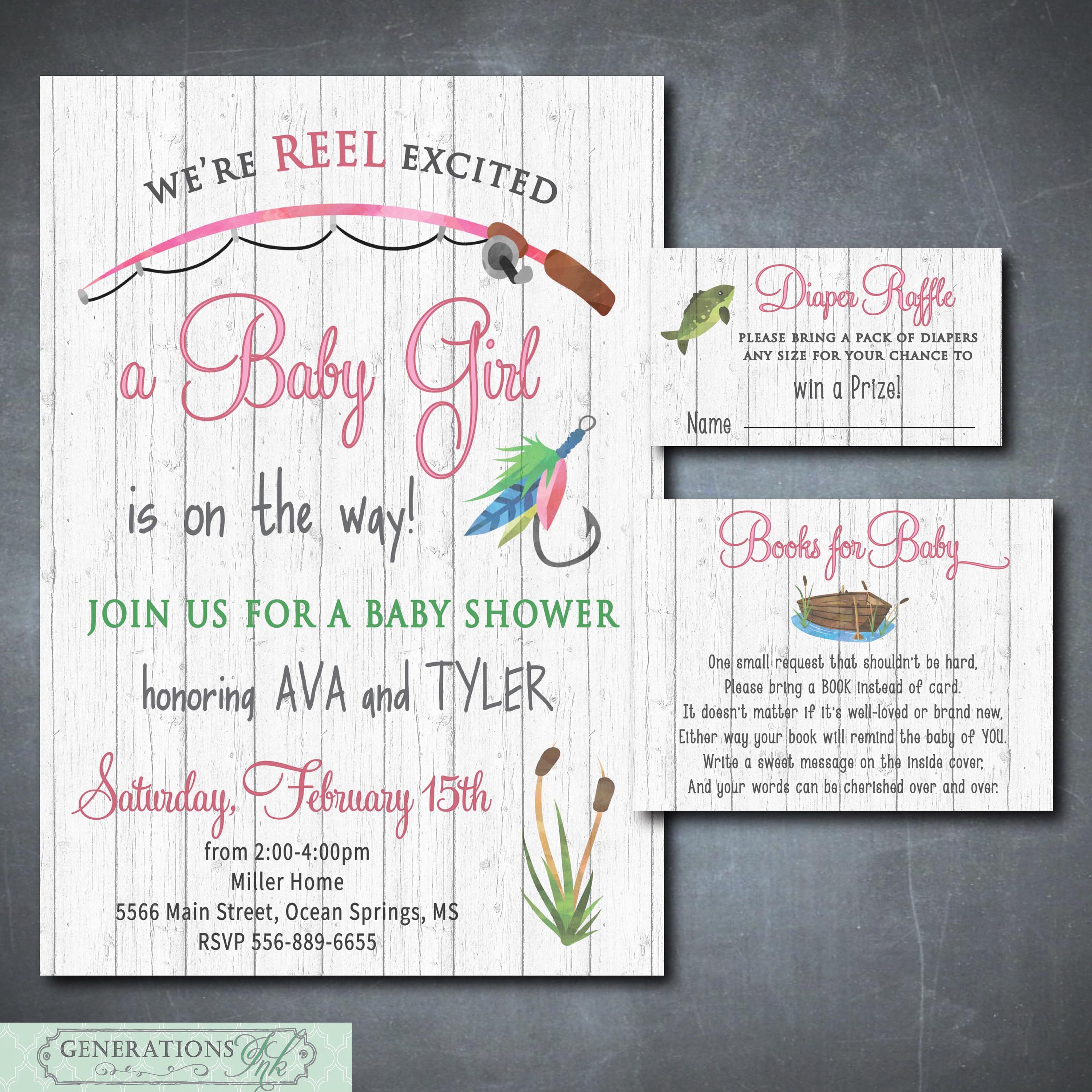 Fishing Baby Shower Invitation, Fishing Themed, Boy Girl Shower, Book  Request, Diaper Raffle, DIGITAL OR PRINTED 