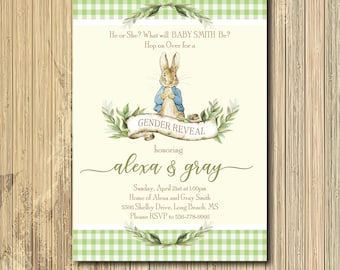 Easter Gender Reveal Invitation printable/Digital File/Peter Rabbit, Spring, Summer Gender Reveal, Baby Shower/Wording can be changed