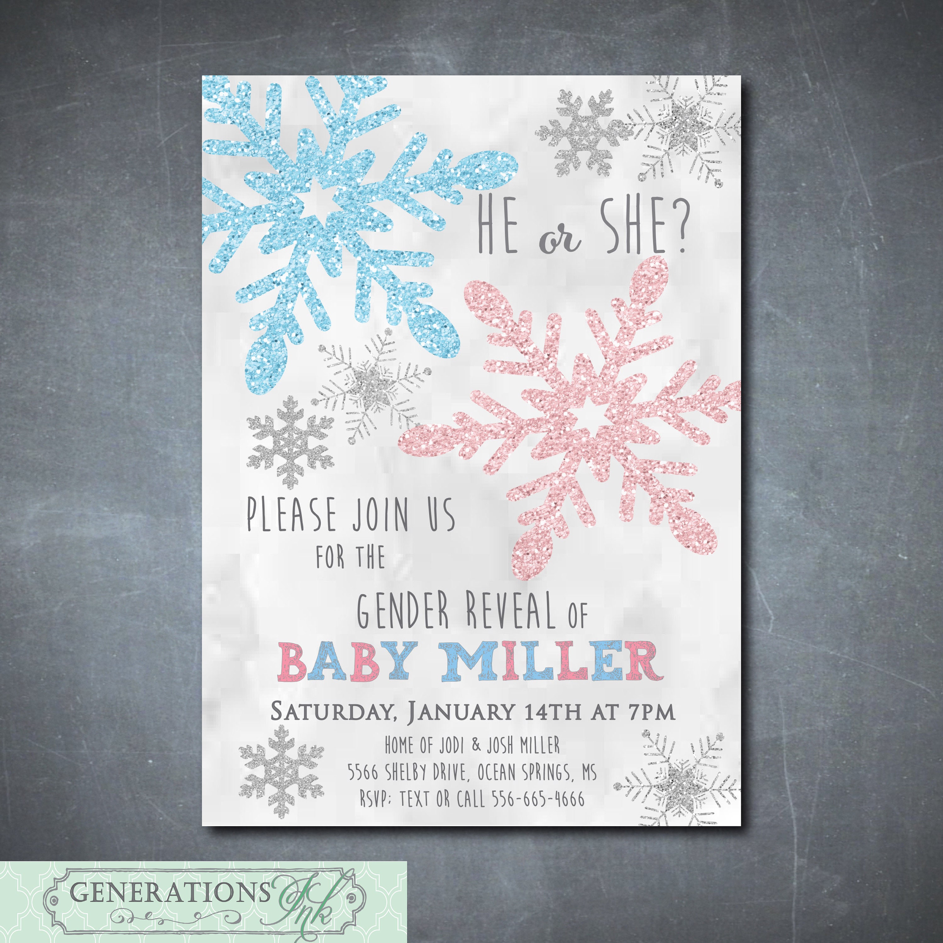 Winter Gender Reveal Invitation Snowflake Gender Reveal He Etsy