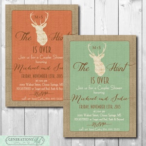 Hunt is Over Invitation printable/Digital File/antlers invitation,hunt is over, couples wedding shower/Wording can be changed
