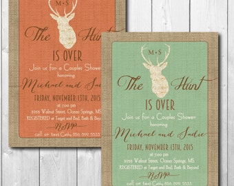 Hunt is Over Invitation printable/Digital File/antlers invitation,hunt is over, couples wedding shower/Wording can be changed