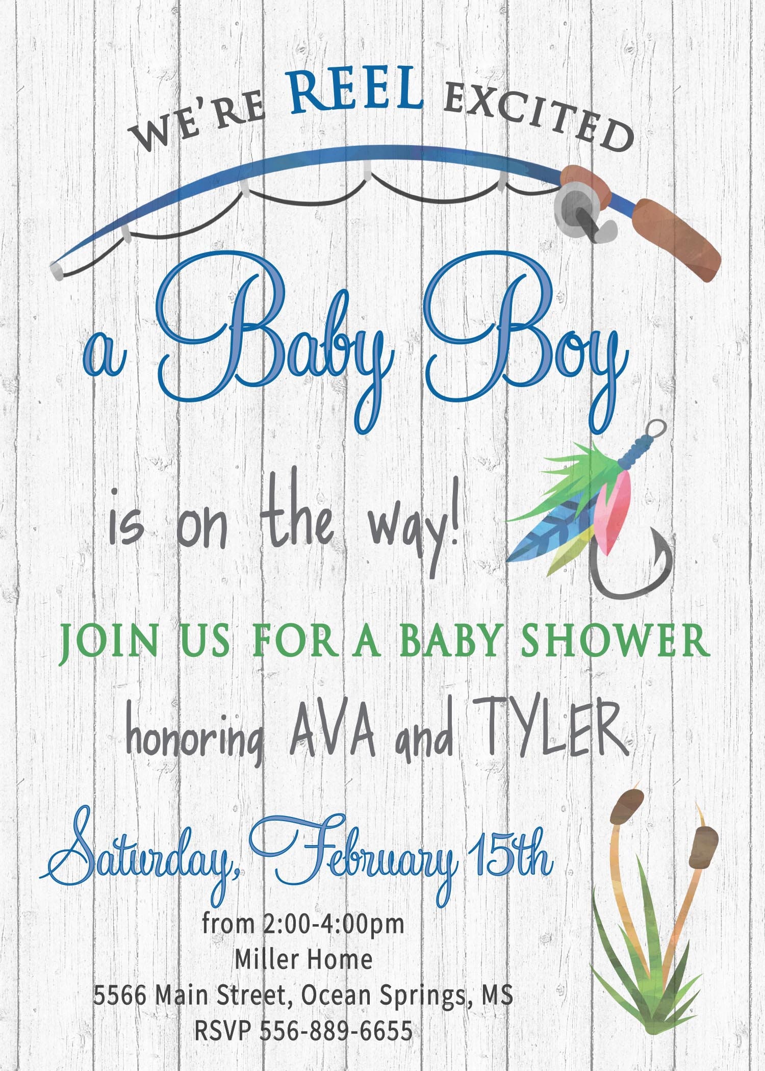 Fishing Baby Shower Invitation, REEL Excited, Boy Baby Shower
