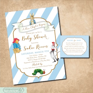 Invito per baby shower con libro di fiabe stampabile/File digitale/Baby shower a tema libro, libri classici, richiesta libro, ragazzo/La formulazione può essere modificata