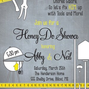 Honey Do Shower Invitation printable/Digital File or printed/tool and gadget, handyman, his and hers, groom /Wording can be changed image 2