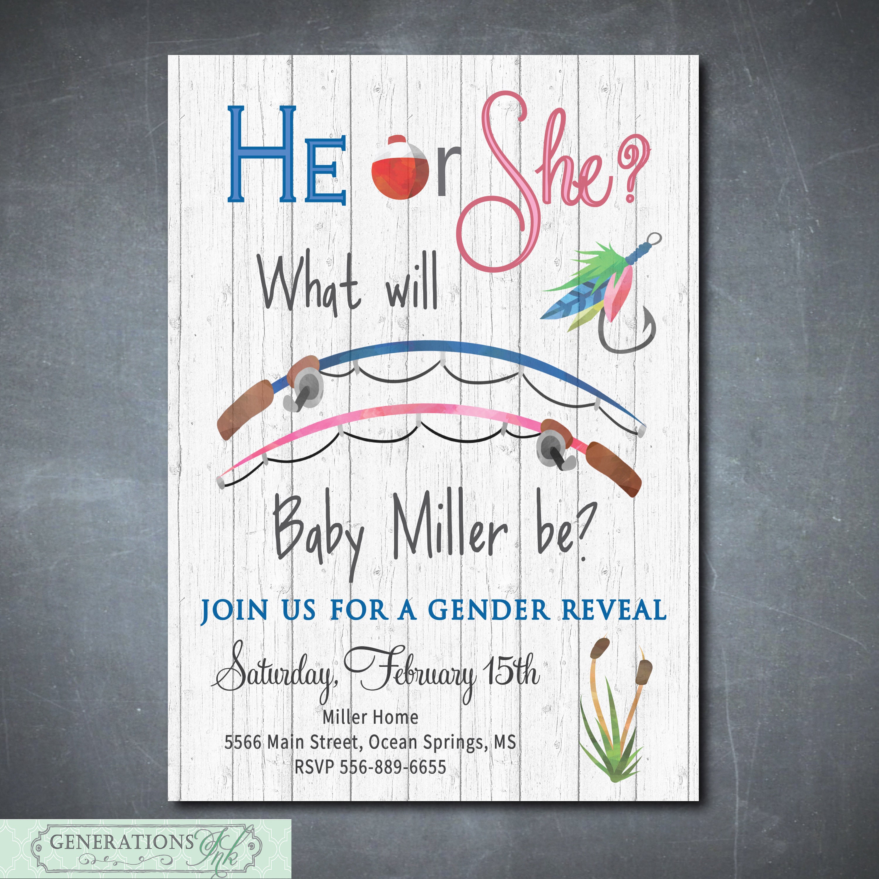 Fishing Theme Gender Reveal Invitation, Fishing Gender Reveal, Gender Reveal  Invitation, Baby Reveal Party, DIGITAL OR PRINTED 