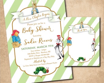 Storybook Baby Shower Invitation printable/Digital File/Book Themed Baby Shower, Classic Books, Storytime, girl,boy/Wording can be changed