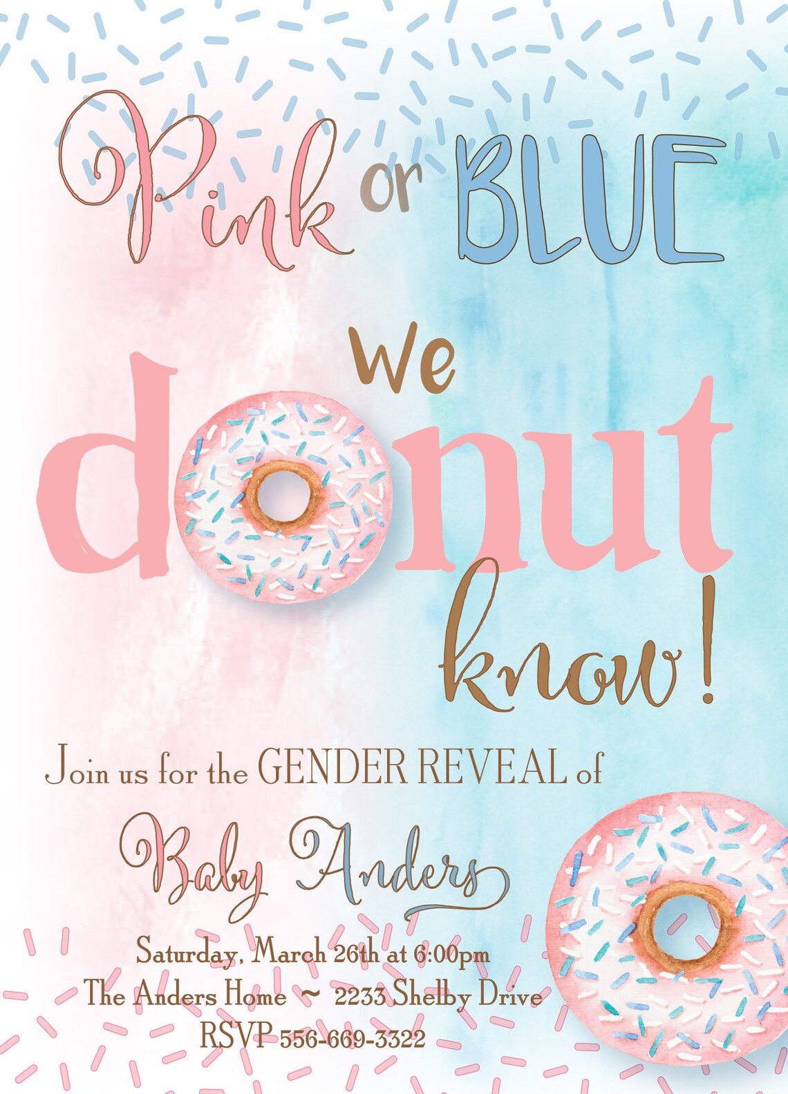 Donut Gender Reveal Invitation Gender Reveal Invitation Etsy